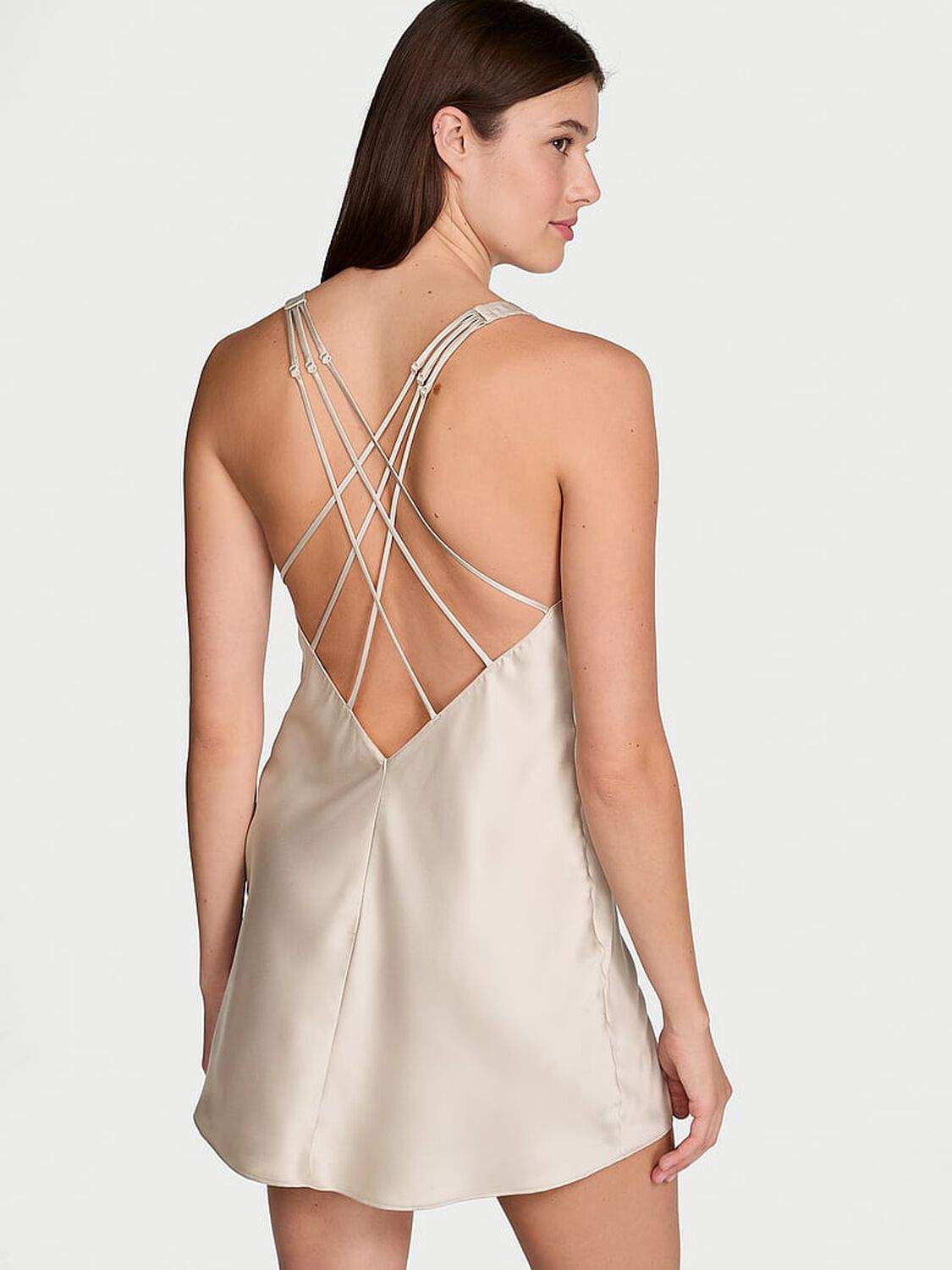 vs Victoria's Secret Scattered Shine Strap Satin Strappy-Back Slip Classic Sandstone 2 of 4 