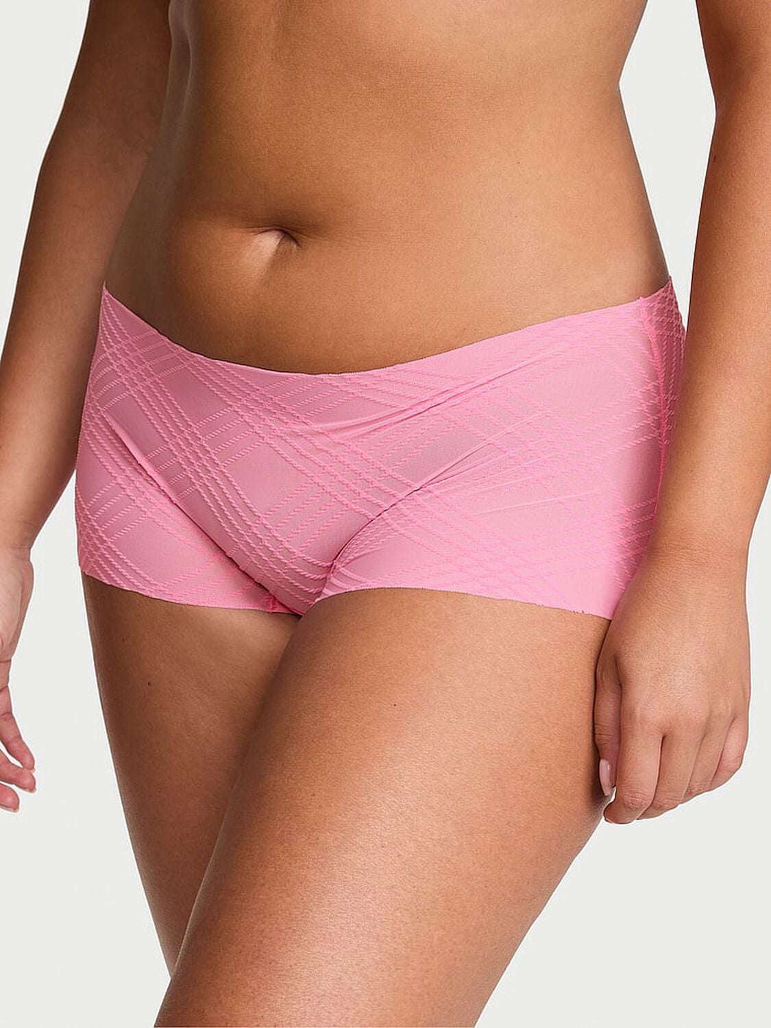 vs No-Show No-Show Plaid Mesh Boyshort Panty Pink Flock Plaid 1 of 3 