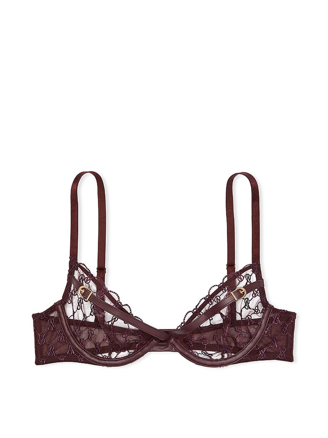 vs Very Sexy VS Logo Embroidery Triangle Bralette Burgundy Brown 3 of 4 