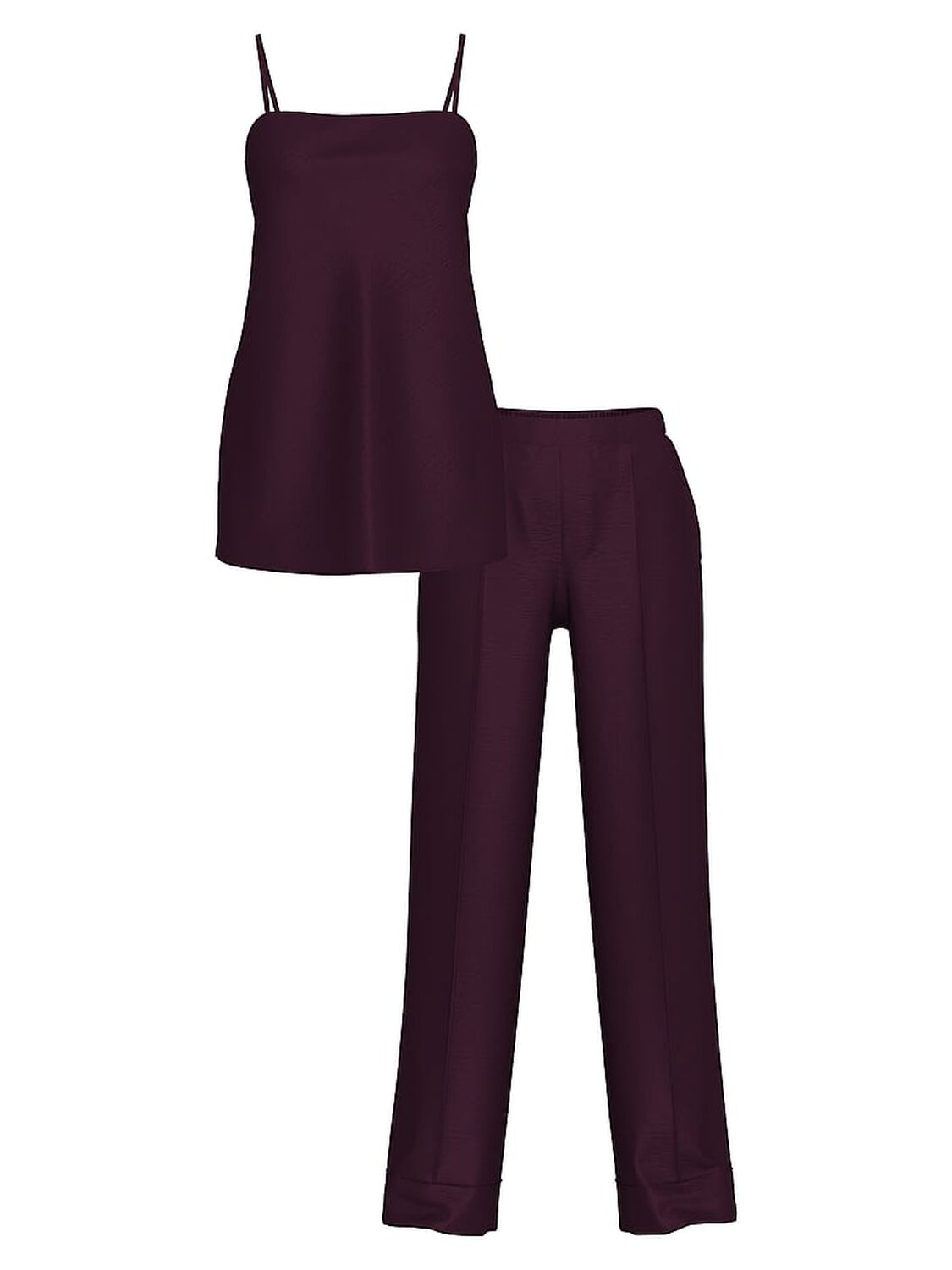 vs Victoria's Secret Luxe Satin Tunic Cami & Pant Set Winter Wine 1 of 3 
