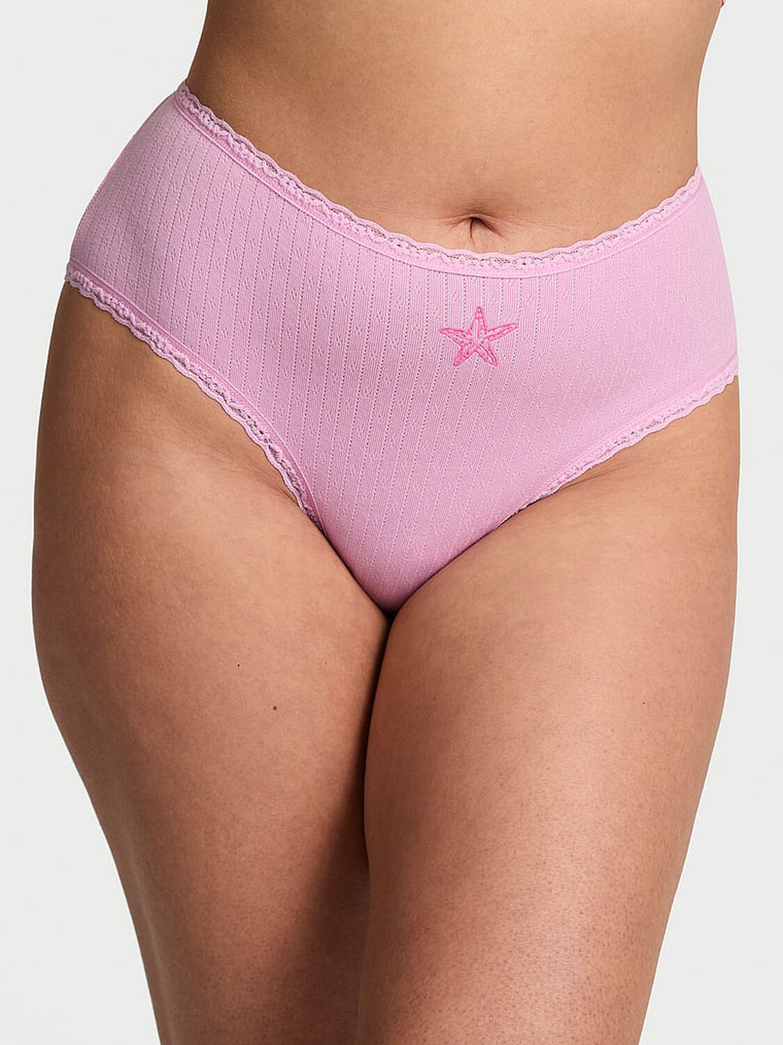 vs The Lacie Stretch Cotton Pointelle Lace-Waist Cheeky Panty Waterlily Starfish 1 of 3 