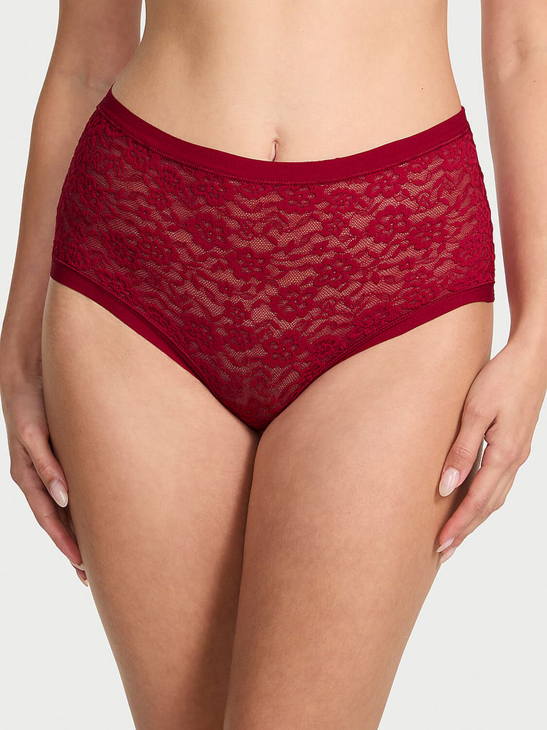 vs No-Show No-Show Lace High-Waist Brief Panty Red Lacquer 1 of 2 