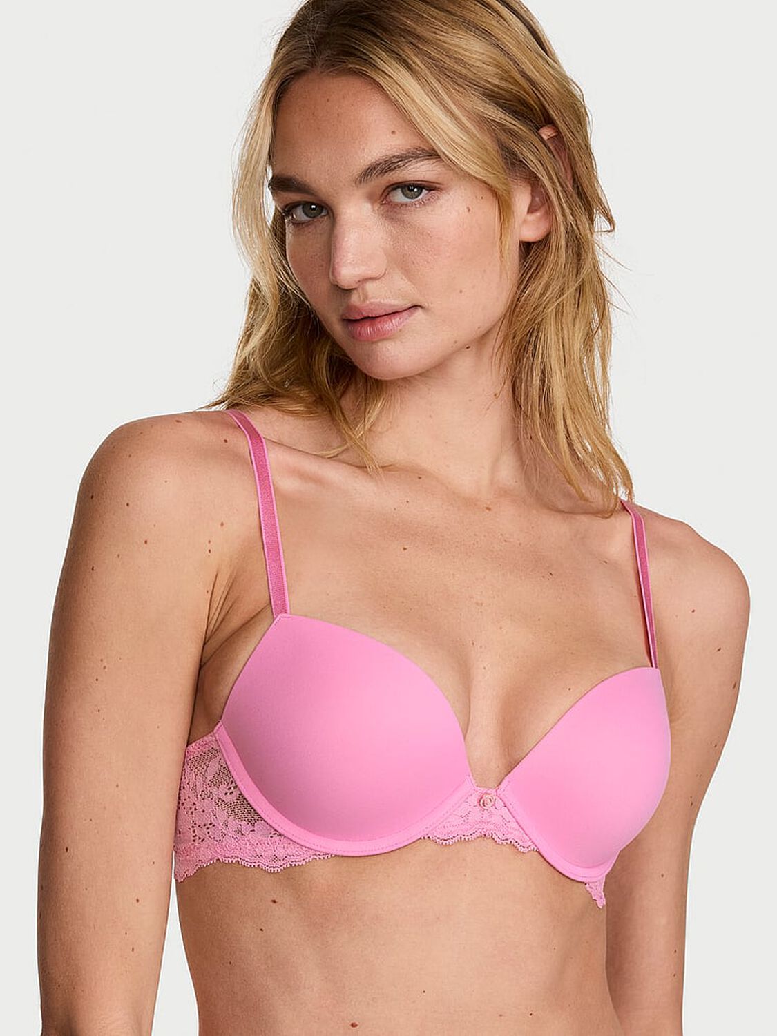 vs Dream Angels Smooth & Lace Push-Up Bra Pink Sugar 1 of 3 