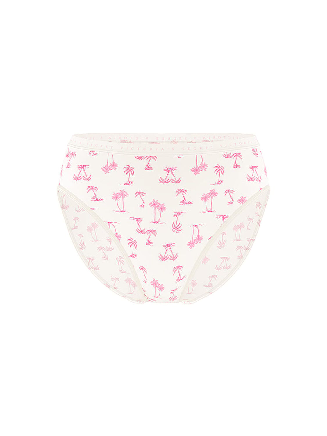 vs Victoria's Secret Stretch Cotton High-Leg Brief Panty White & Pink Palms 1 of 2 