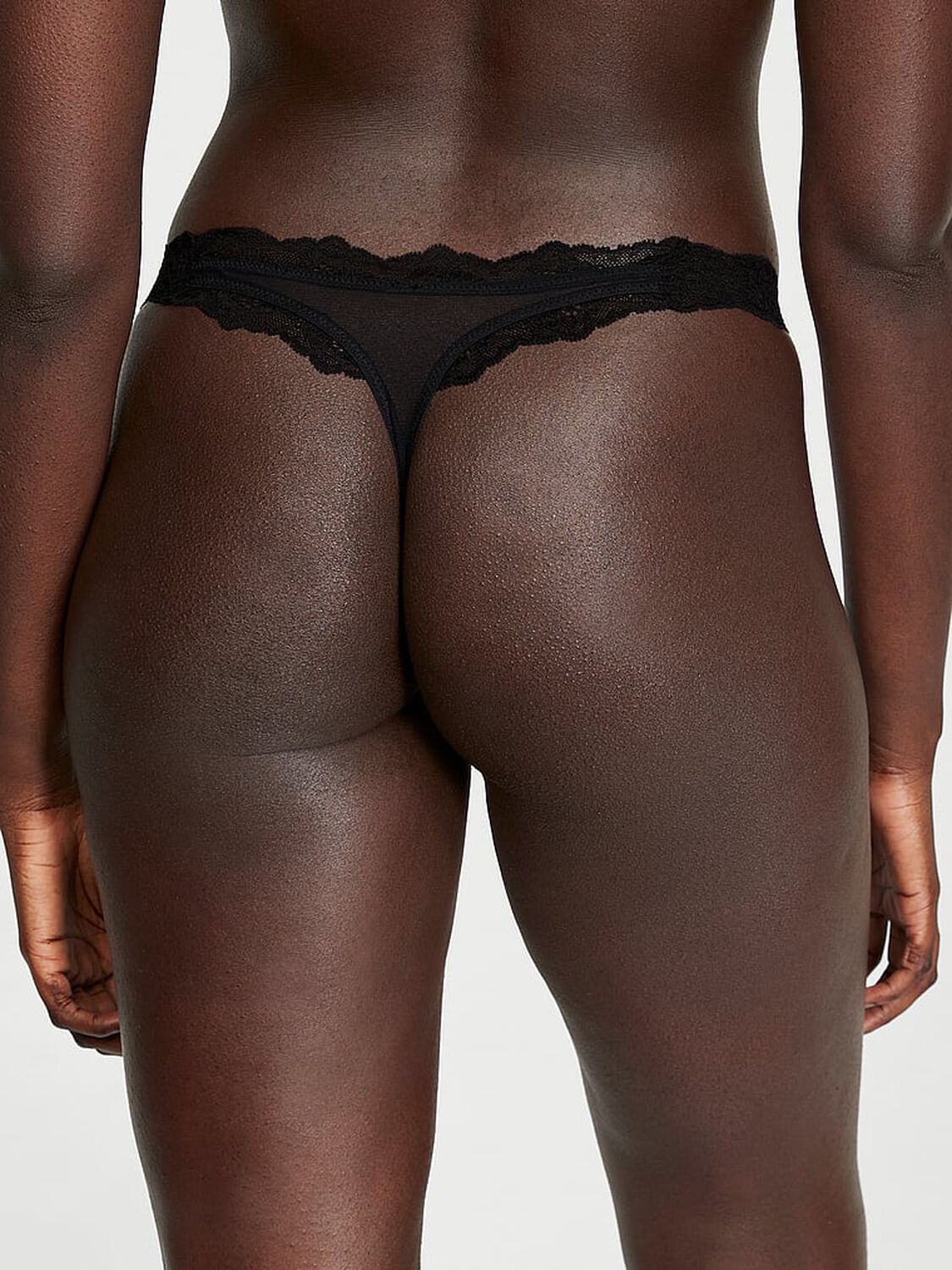 vs Dream Angels Lace & Mesh Thong Panty Black & Purest Pink 2 of 4 