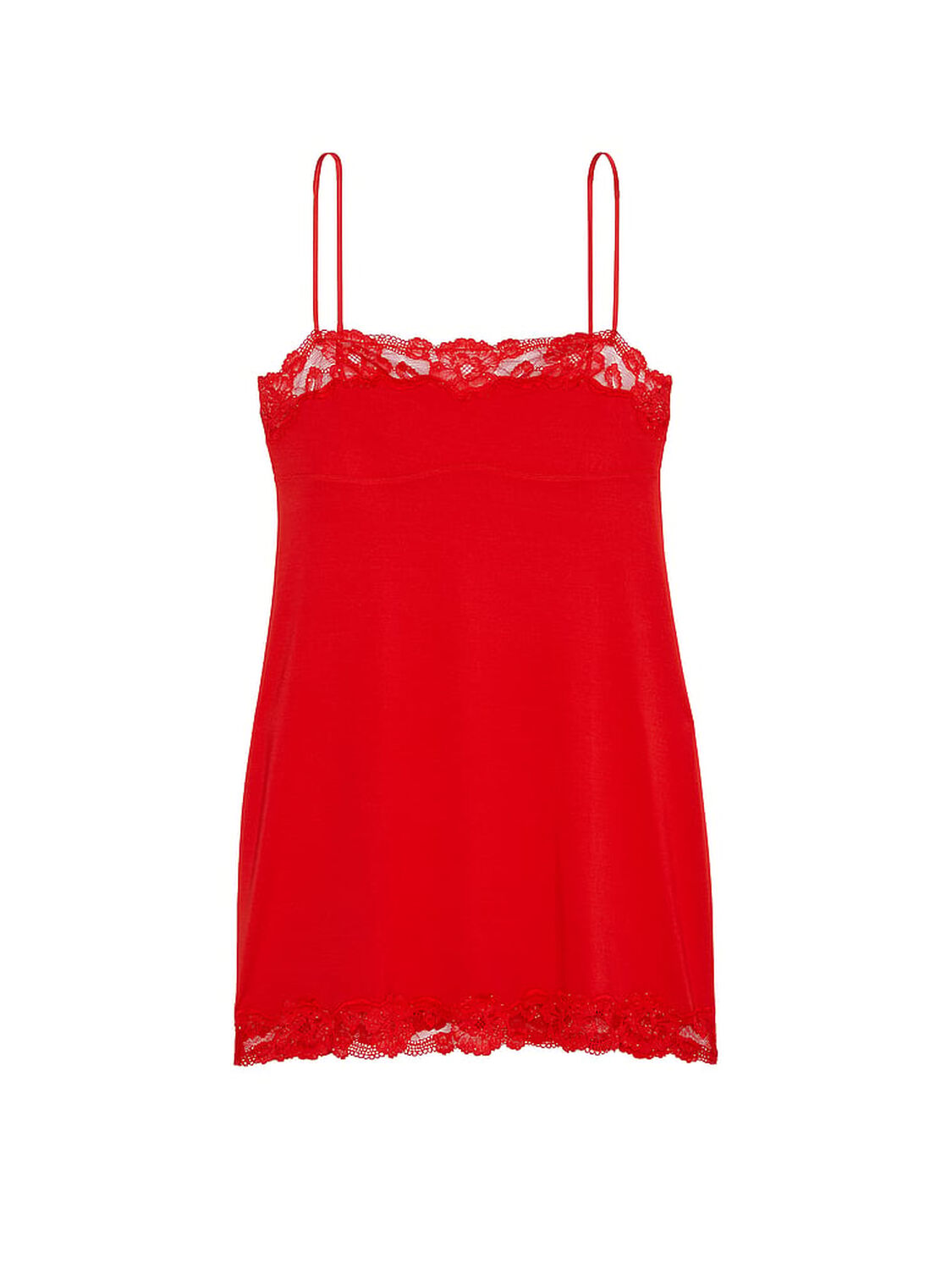 vs Victoria's Secret Modal Soft & Lace Trim Straight-Neck Slip Dress Lipstick 1 of 2 