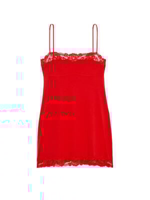 Modal Soft & Lace Trim Straight-Neck Slip Dress