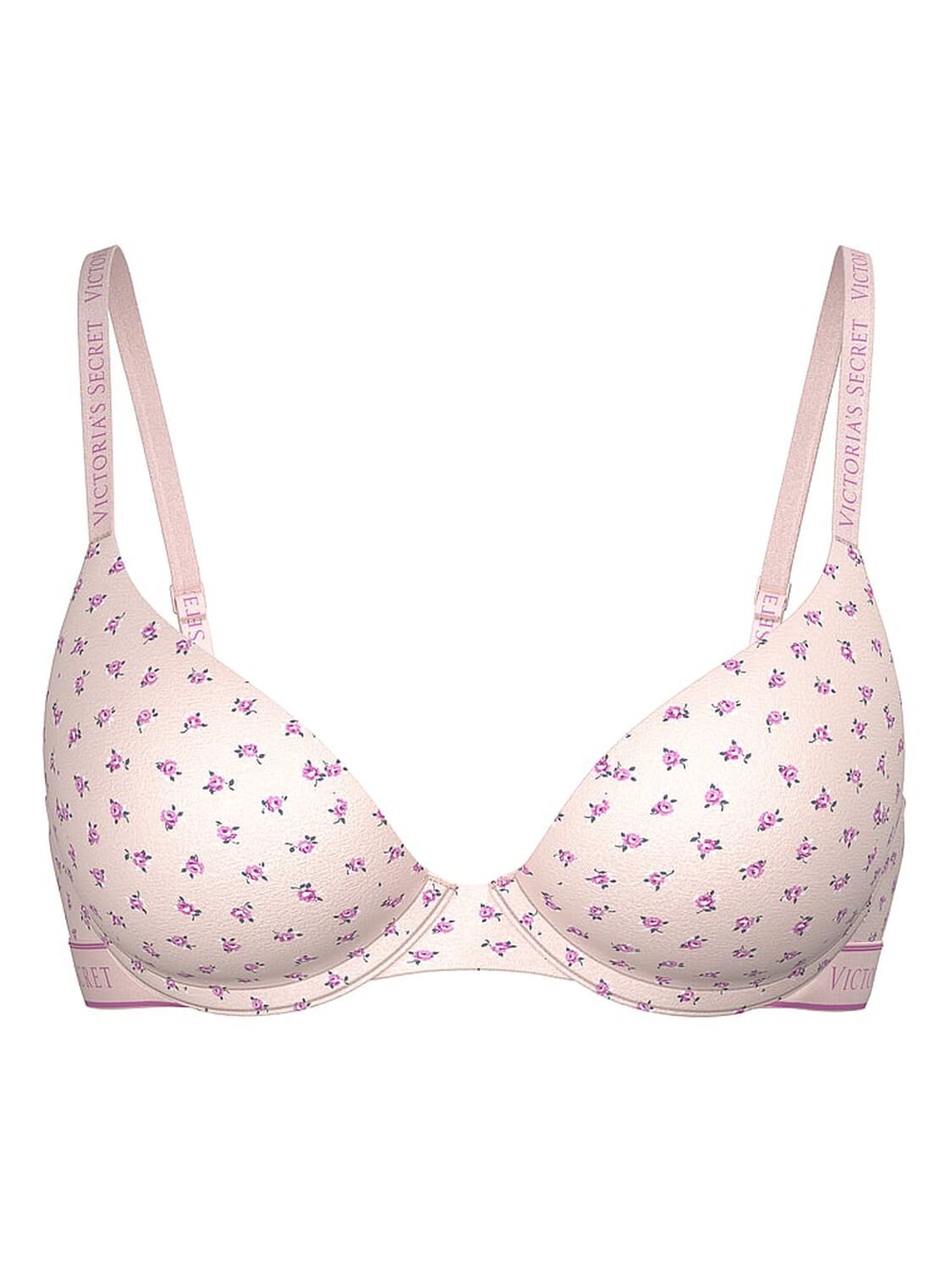 vs The T-Shirt Cotton Logo Perfect Shape Push-Up Bra Pink Floral 3 of 3 