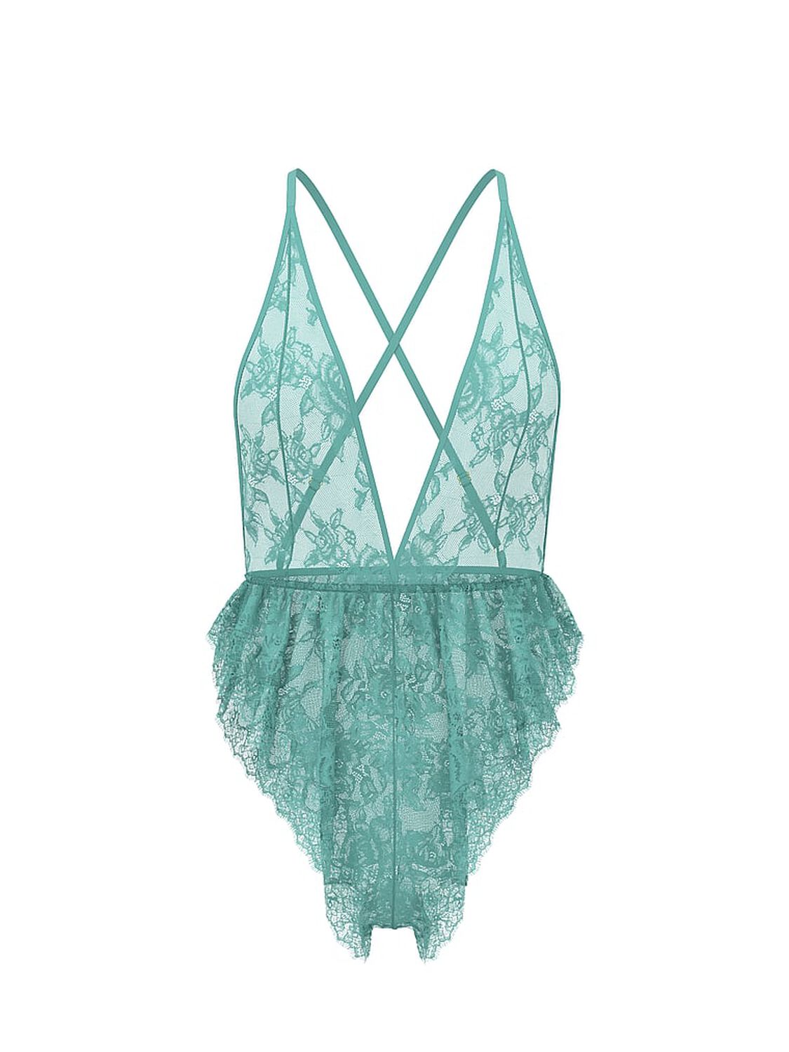 vs Very Sexy Rose Lace Plunge Flutter Romper Dusty Turquoise 2 of 2 