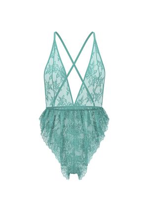 Rose Lace Plunge Flutter Romper