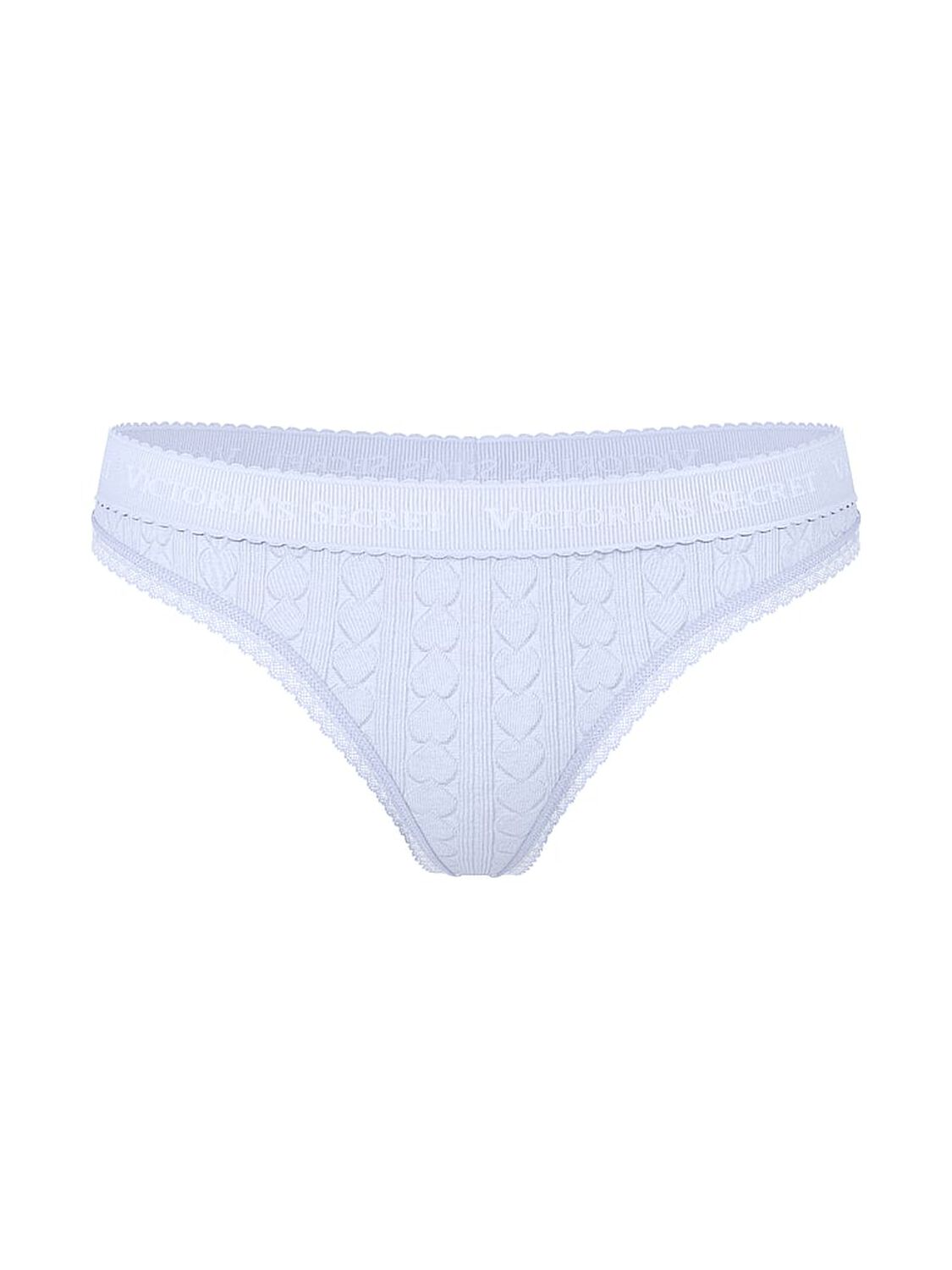 vs Cotton Logo Heart Pointelle Thong Panty Soft Iris 3 of 3 