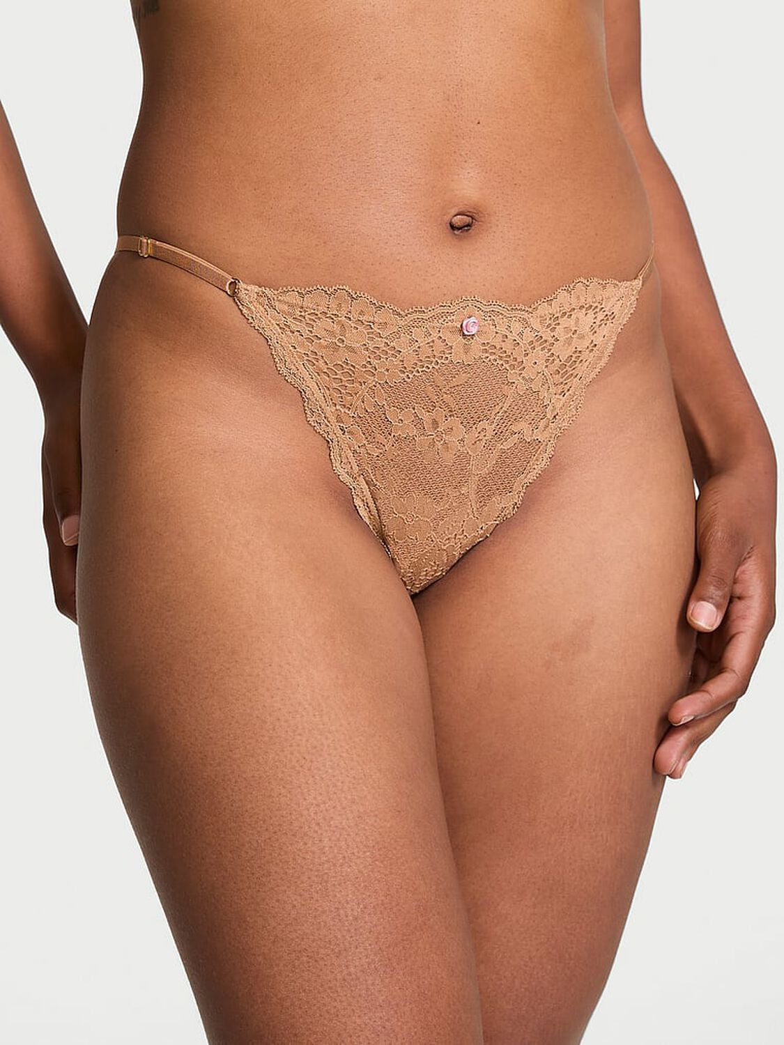 vs Dream Angels Lace Adjustable String Bikini Panty Toffee 1 of 4 
