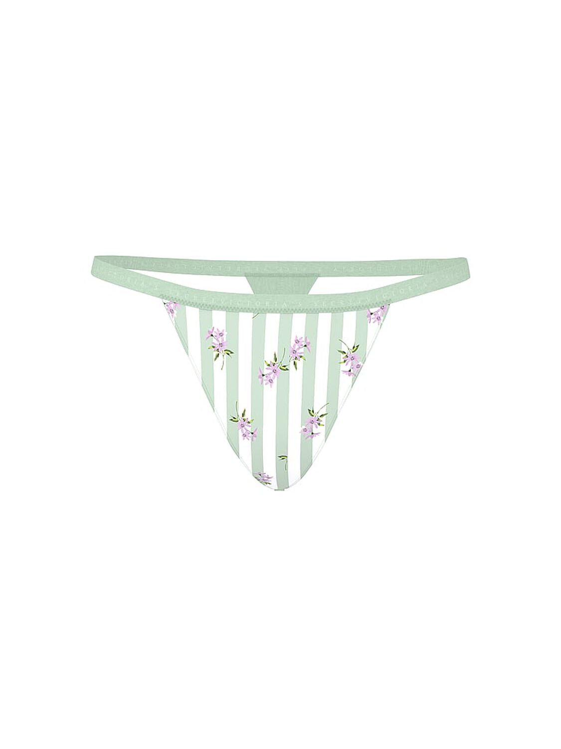 vs Victoria's Secret Stretch Cotton V-String Panty Mint Stripe Floral 3 of 3 