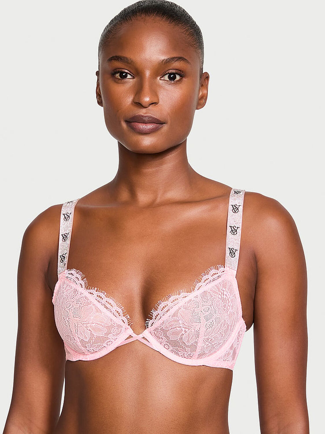 vs Very Sexy Shine Strap Unlined Low-Cut Lace Demi Bra Pretty Blossom 1 of 3 