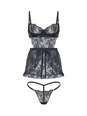 Wicked Unlined Rose Lace Apron Set