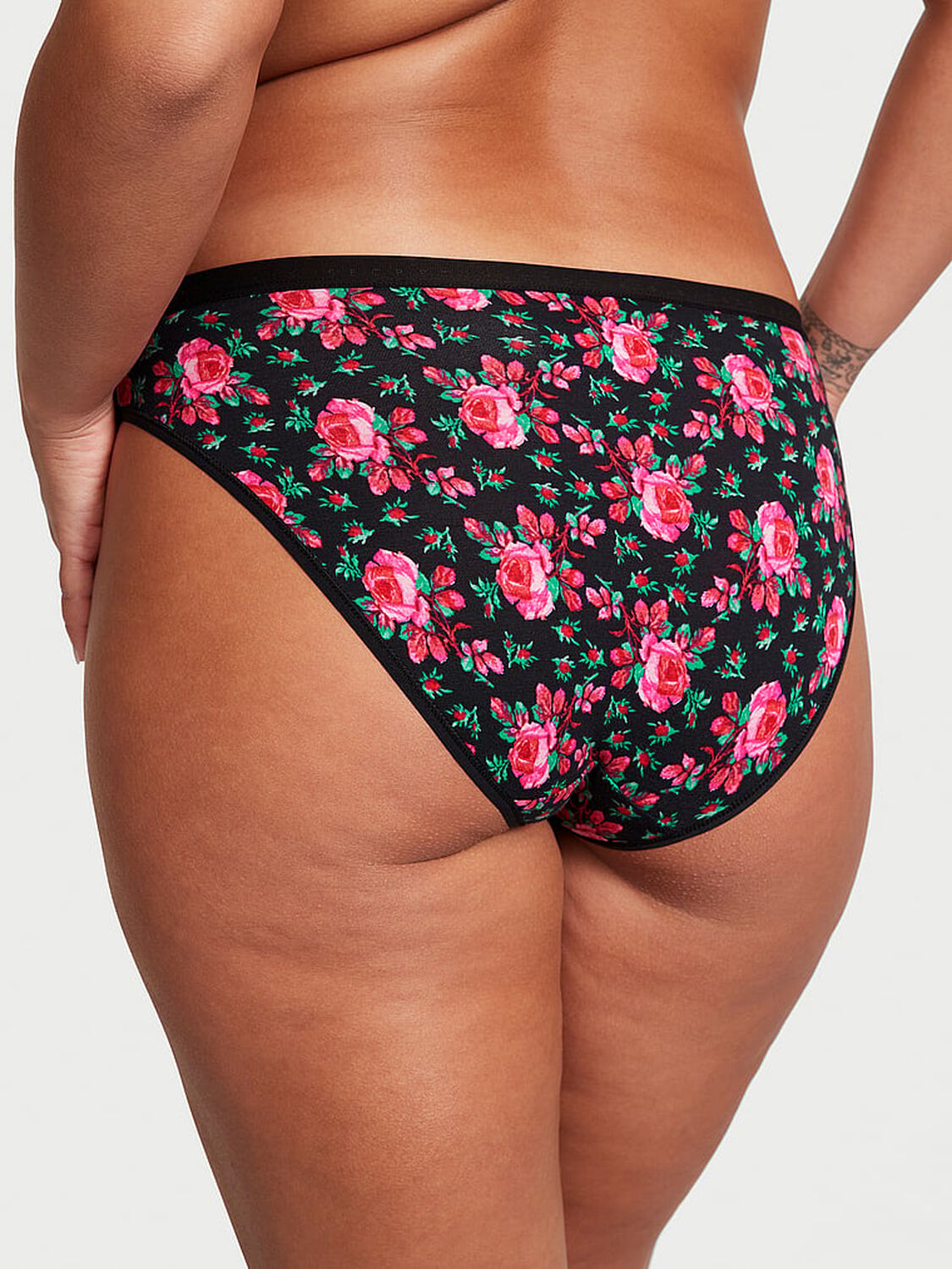 vs Victoria's Secret Stretch Cotton Bikini Panty Black Moody Roses 2 of 3 