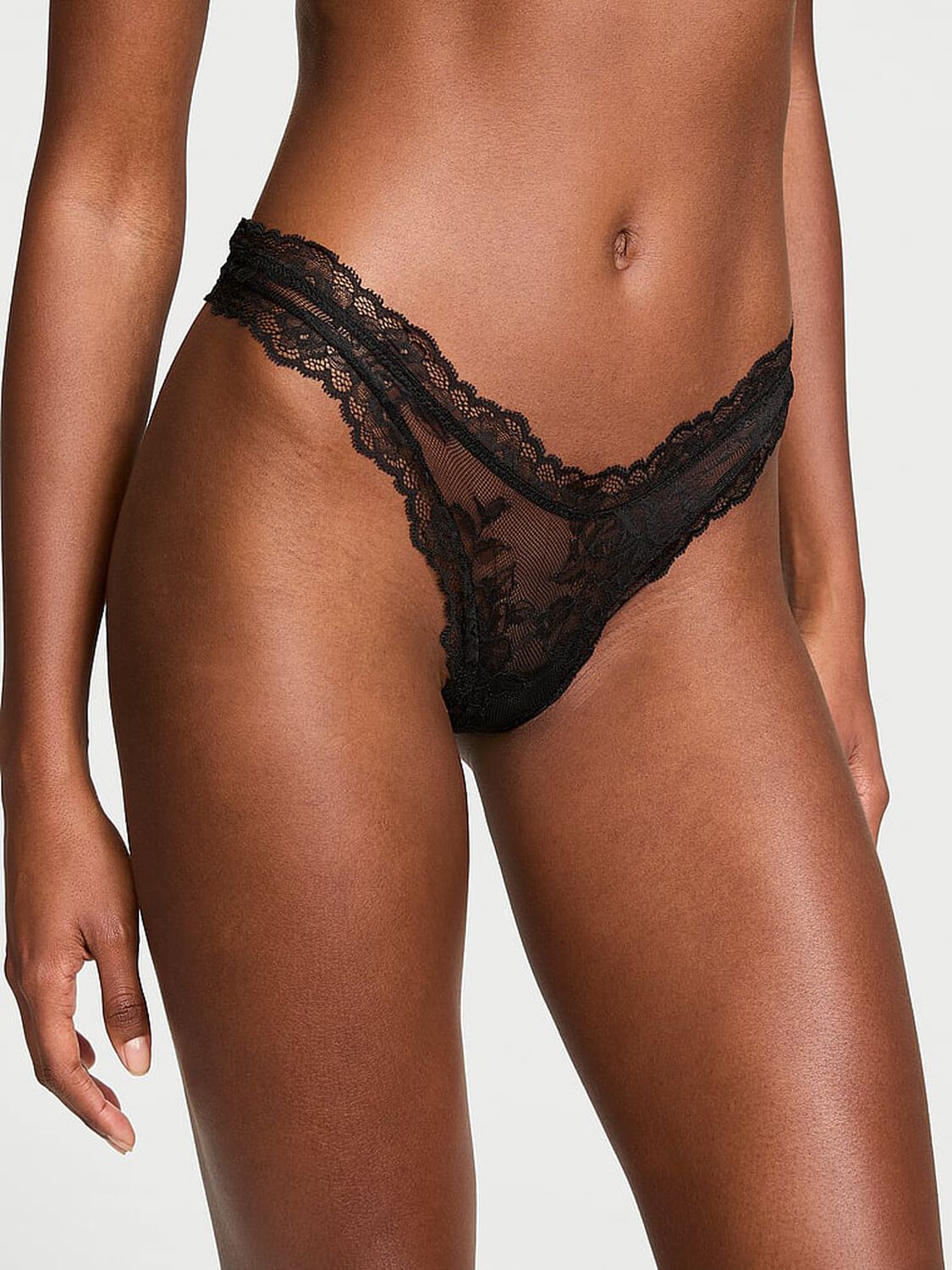 vs Very Sexy Rose Lace High-Leg Thong Panty Black 1 of 3 