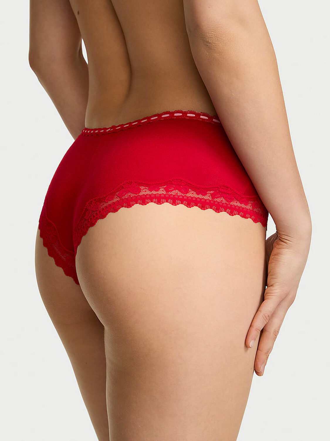 vs Lace Trim Cotton Bow Lace-Trim Cheeky Panty Lipstick 2 of 3 