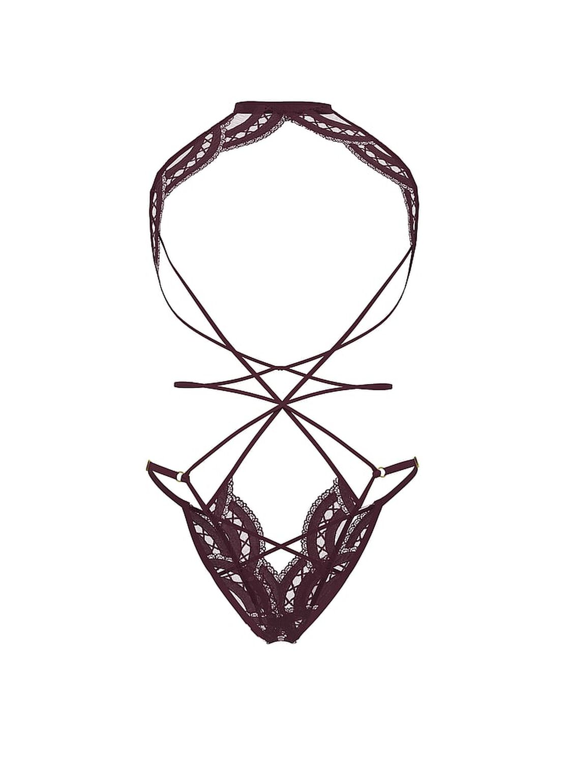 vs Very Sexy Laces Out Embroidery Crotchless Open-Cup Playsuit Winter Wine 3 of 3 
