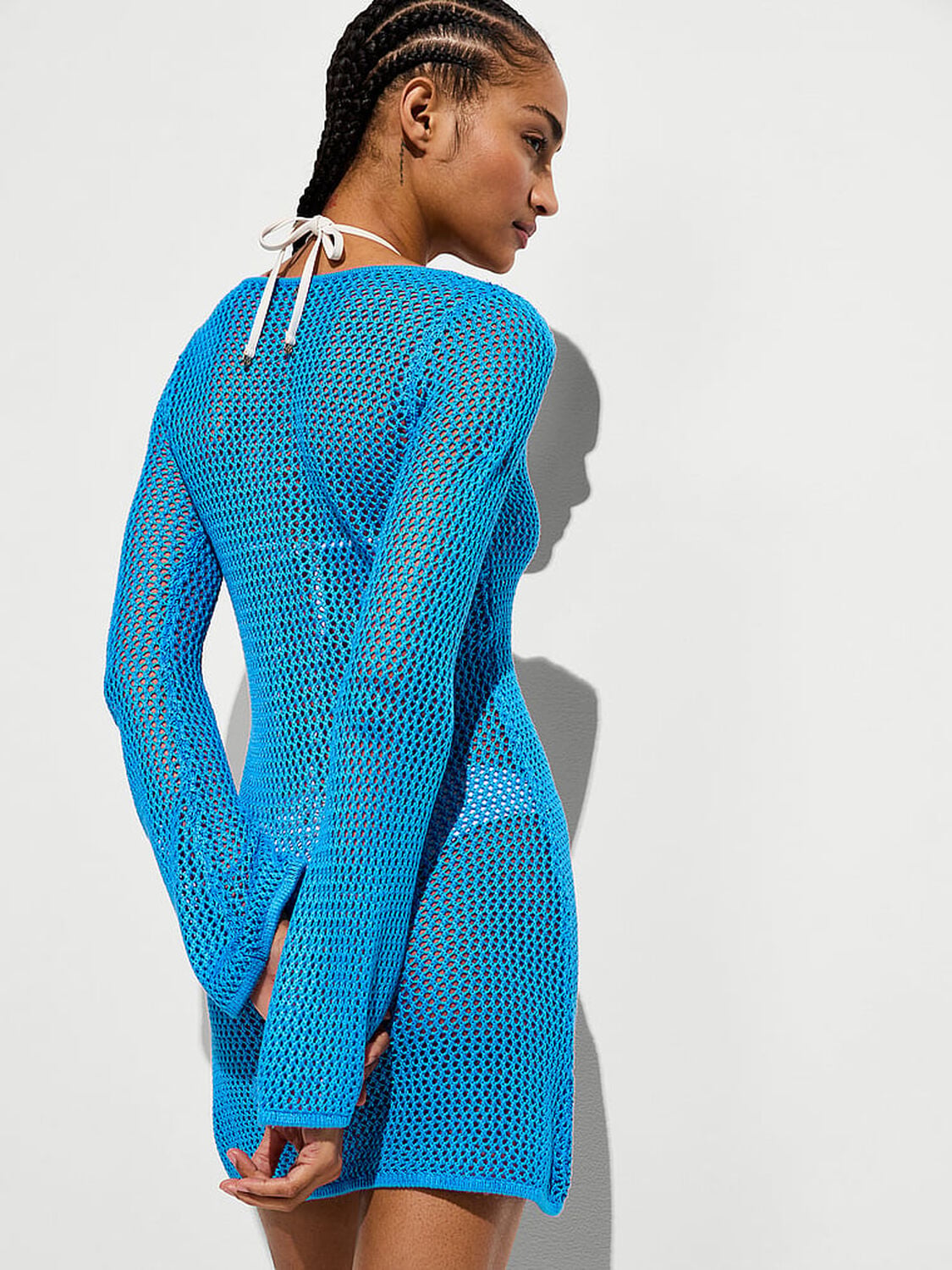 vs Victoria's Secret Swim Beachwear Crochet Long-Sleeve Mini Dress Skyline Blue 2 of 2 