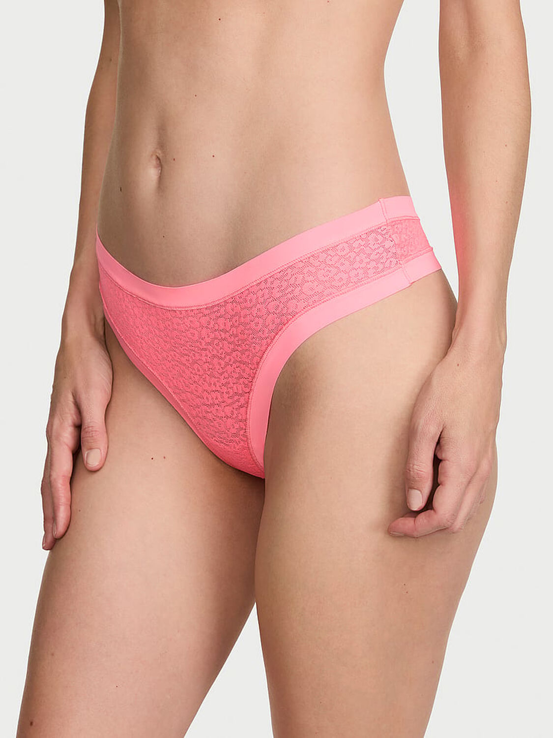 vs No-Show No-Show Leopard Lace Thong Panty Pink Highlighter 1 of 3 