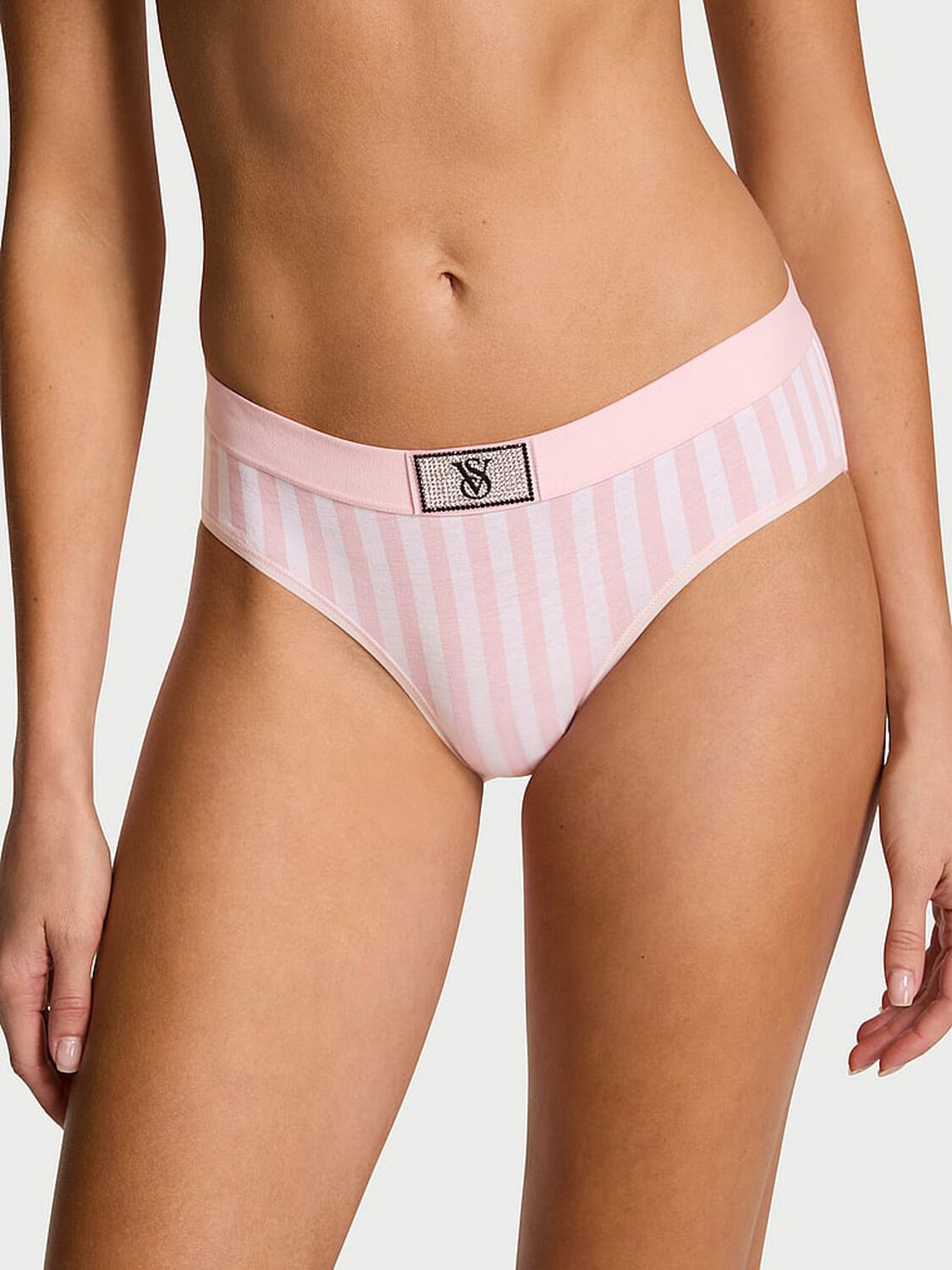 vs Cotton Logo Cotton Shine Patch Hiphugger Panty Pink Stripes 2 of 2 