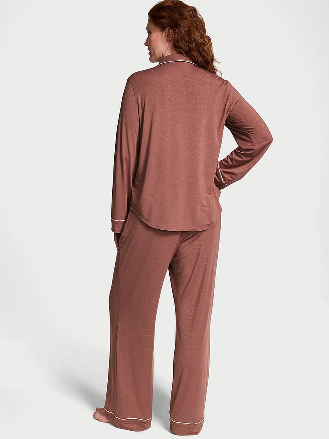 vs Victoria's Secret Modal Long Pajama Set Vintage Rose Lurex Stripe 2 of 4 