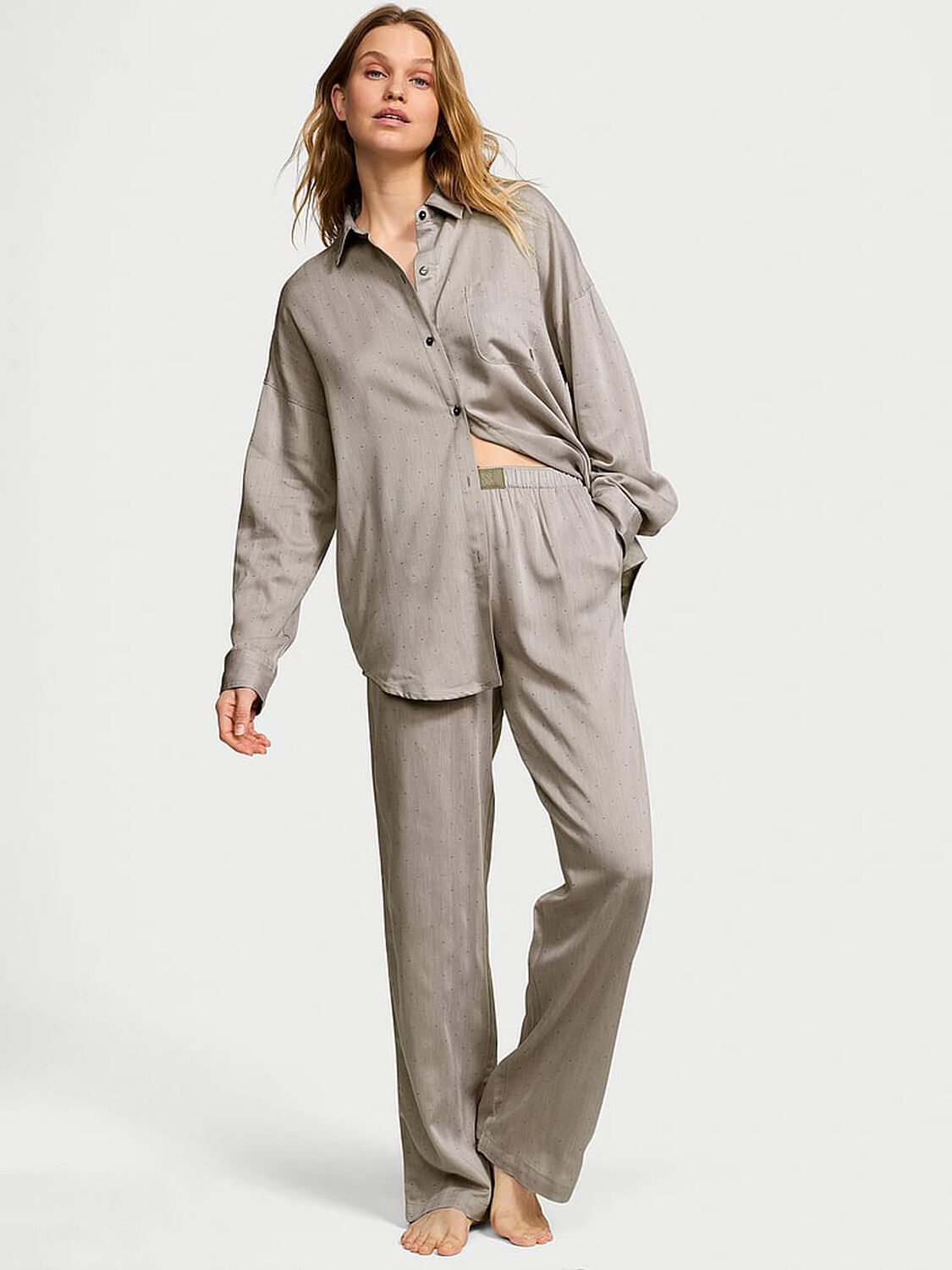 vs Victoria's Secret Modal-Cotton Long Pajama Set Turtle Dove Herringbone 3 of 3 