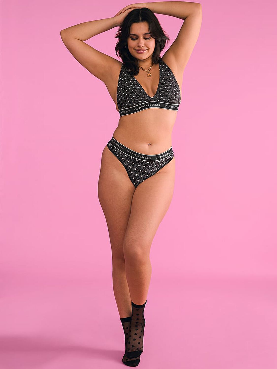 vs Cotton Logo Cotton Thong Panty Black Logo Hearts 4 of 4 