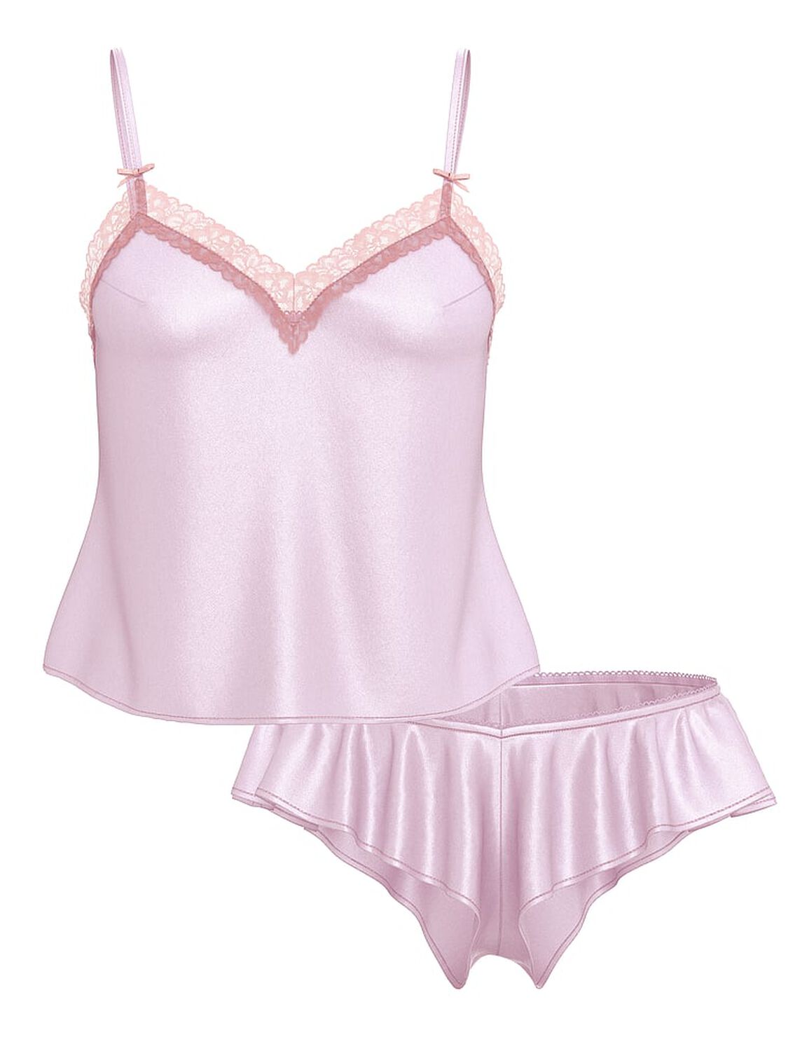 vs Victoria's Secret Tease Satin Lace-Trim Cami & Flutter Shorts Set Delicate Violet 3 of 3 