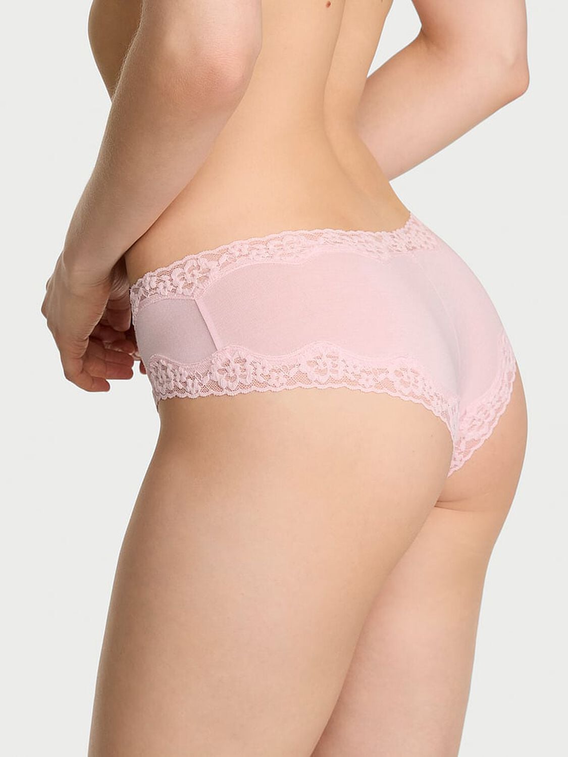 vs Lace Trim Cotton Lace-Waist Cheeky Panty Angel Pink 2 of 4 