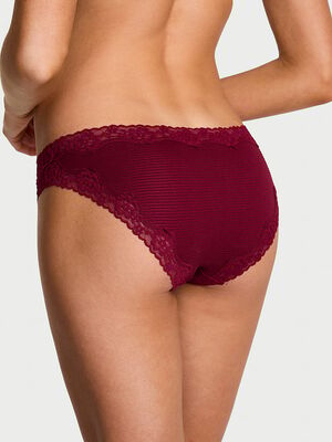 Cotton Shadow Stripe Lace-Waist Bikini Panty