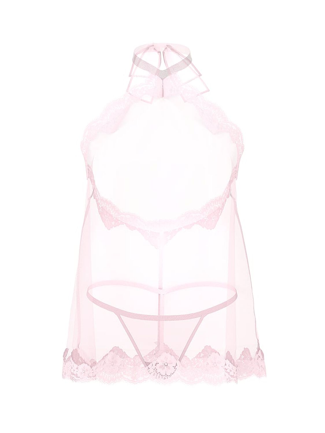 vs Dream Angels Twinkle Chiffon Sabrina Halter Babydoll Set Coconut White 3 of 3 