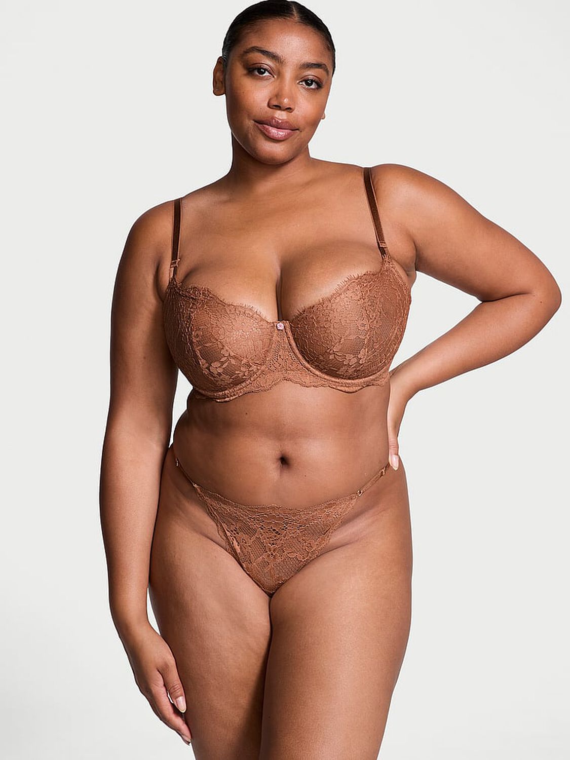 vs Dream Angels Lace Adjustable V-String Panty Caramel 4 of 4 