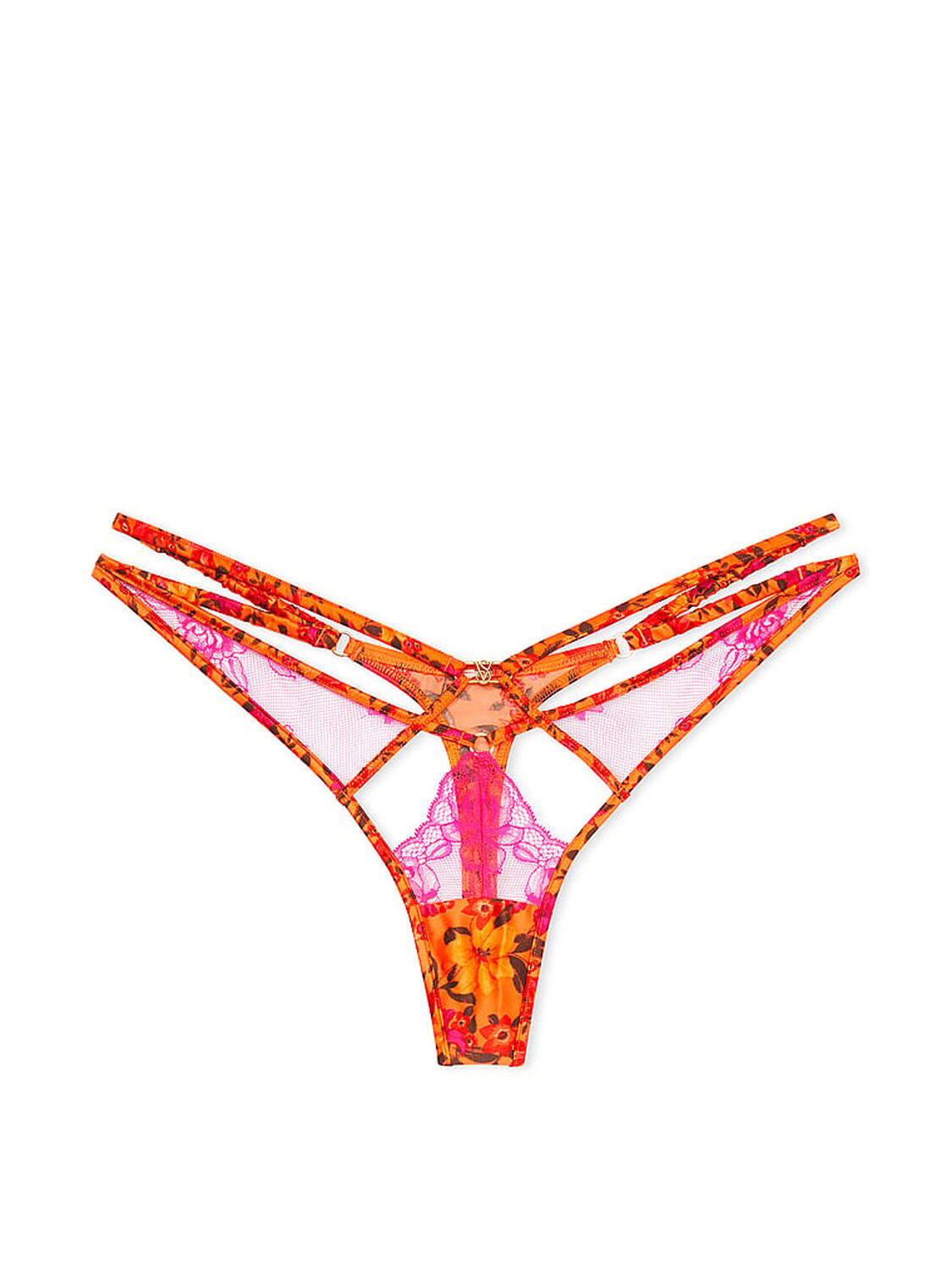 vs Very Sexy Tropical Satin Lace High-Leg Strappy Thong Panty Tropical Sunny Orange 3 of 4 