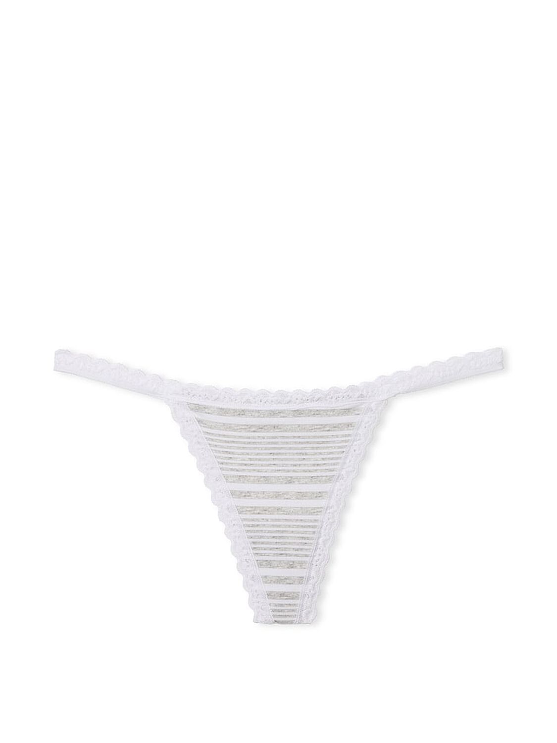 vs The Lacie Lace-Trim Cotton V-String Panty White & Grey Stripes 3 of 3 