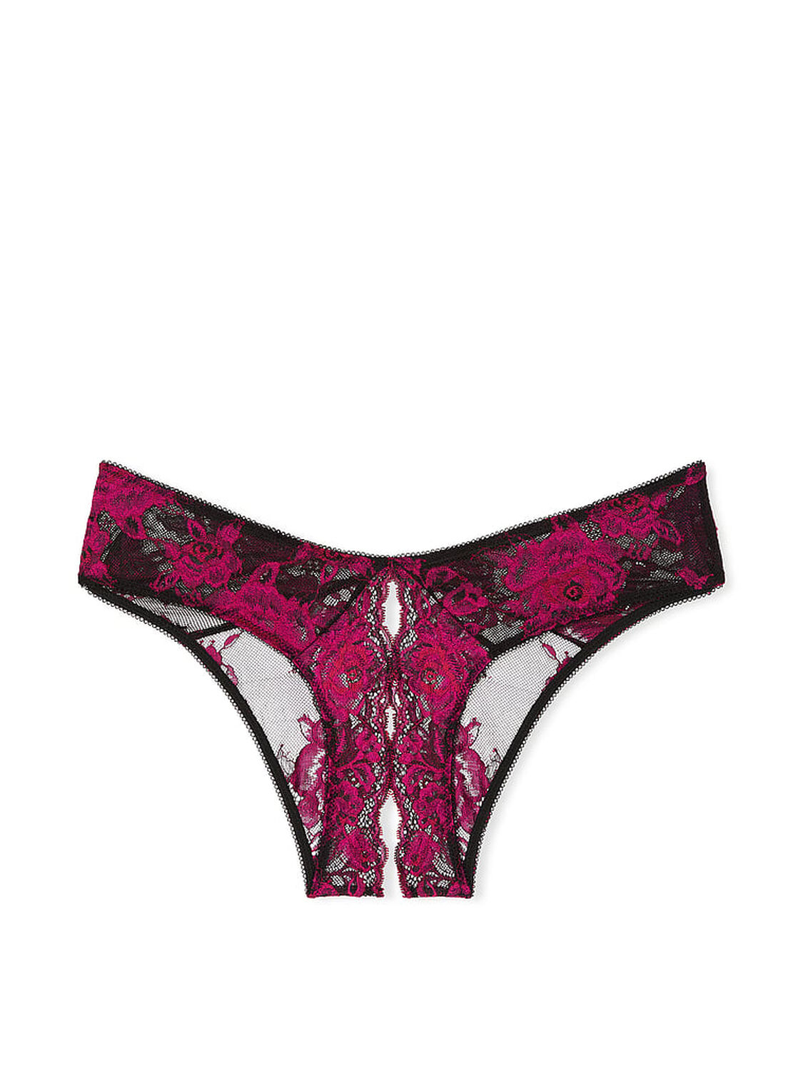 vs Very Sexy Rose Lace Crotchless Cheeky Panty Black & Pink 1 of 1 