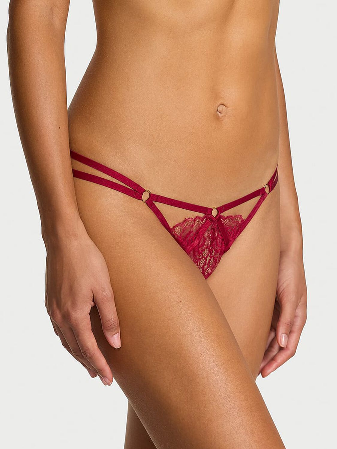vs Very Sexy Lace Strappy Hardware Crotchless Thong Panty Red Lacquer 1 of 2 