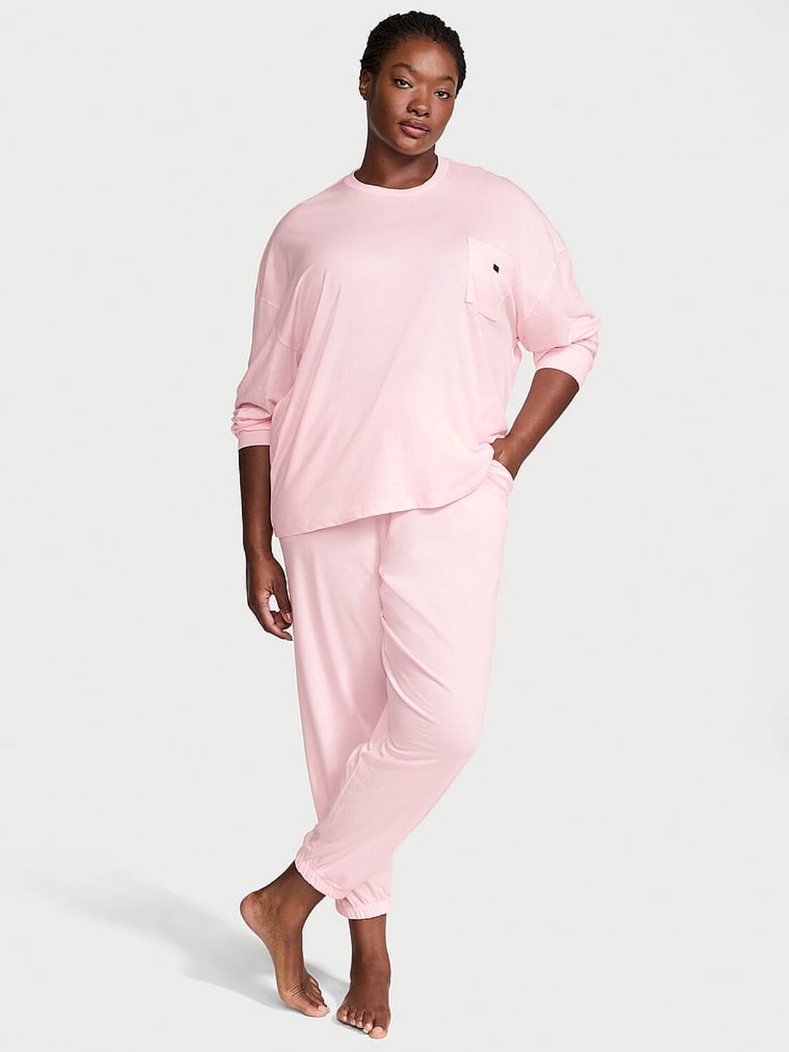 vs Victoria's Secret 100% Cotton Long Pajama Set Angel Pink 1 of 3 