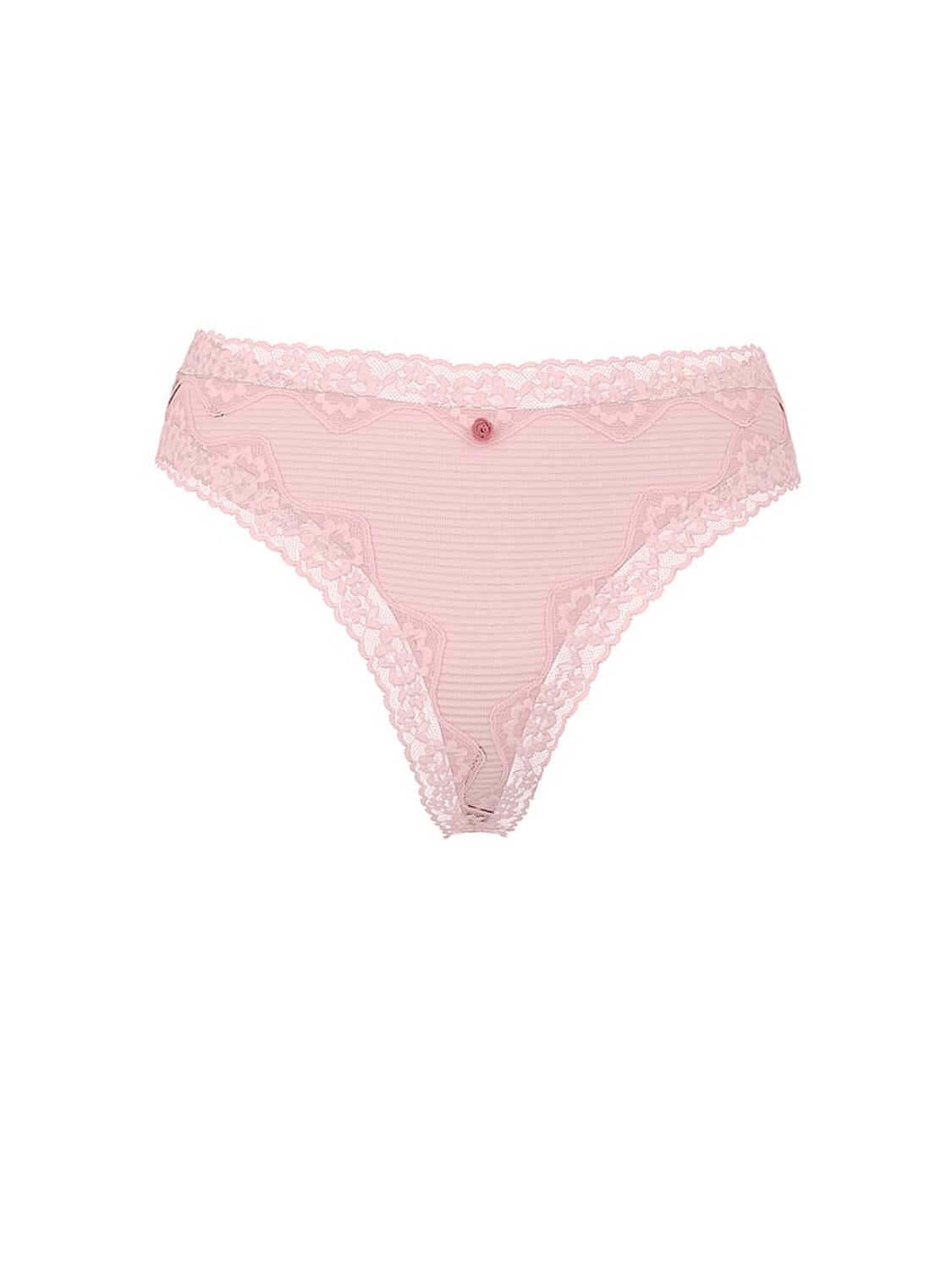 vs Lace Trim Cotton Shadow Stripe Lace-Waist Thong Panty Angel Pink 3 of 3 