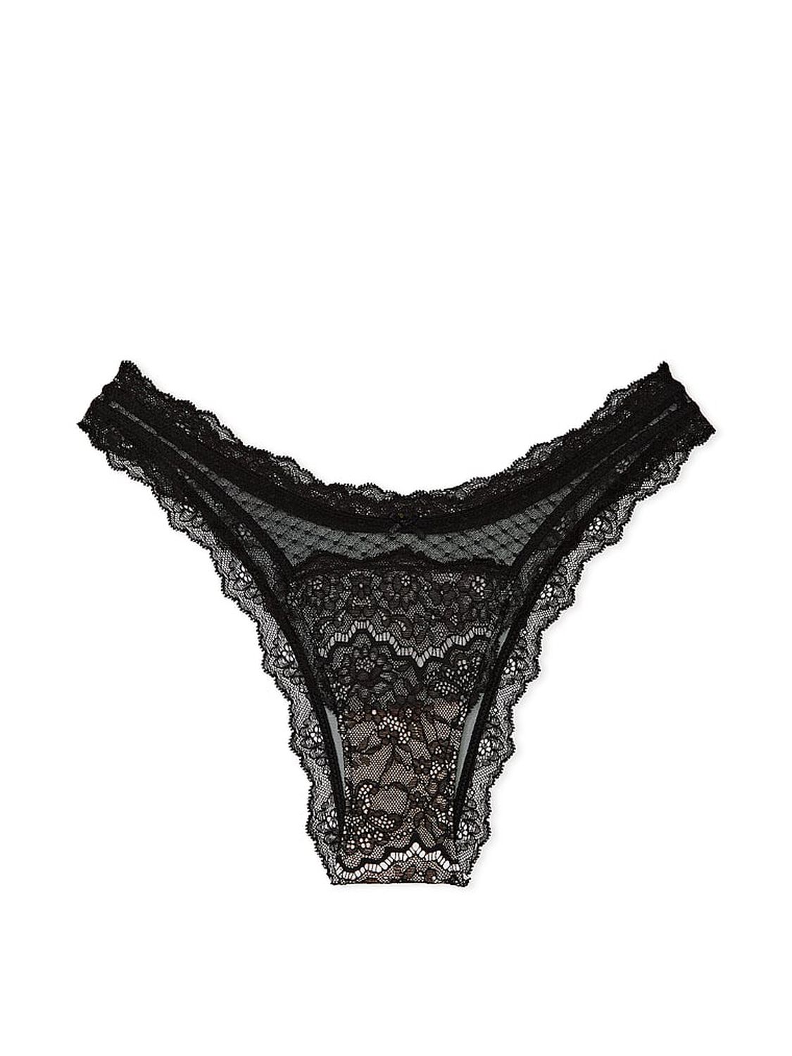 vs Dream Angels Lace & Mesh Brazilian Panty Black & Purest Pink 3 of 4 