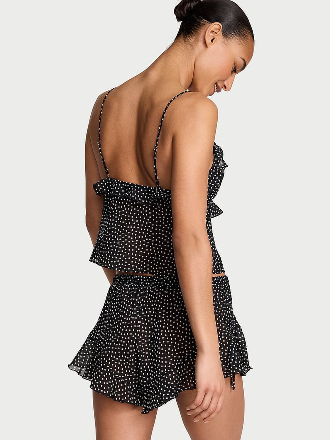 vs Dream Angels Chiffon Polka Dot Flutter Cami Set Black & White Dots 2 of 3 