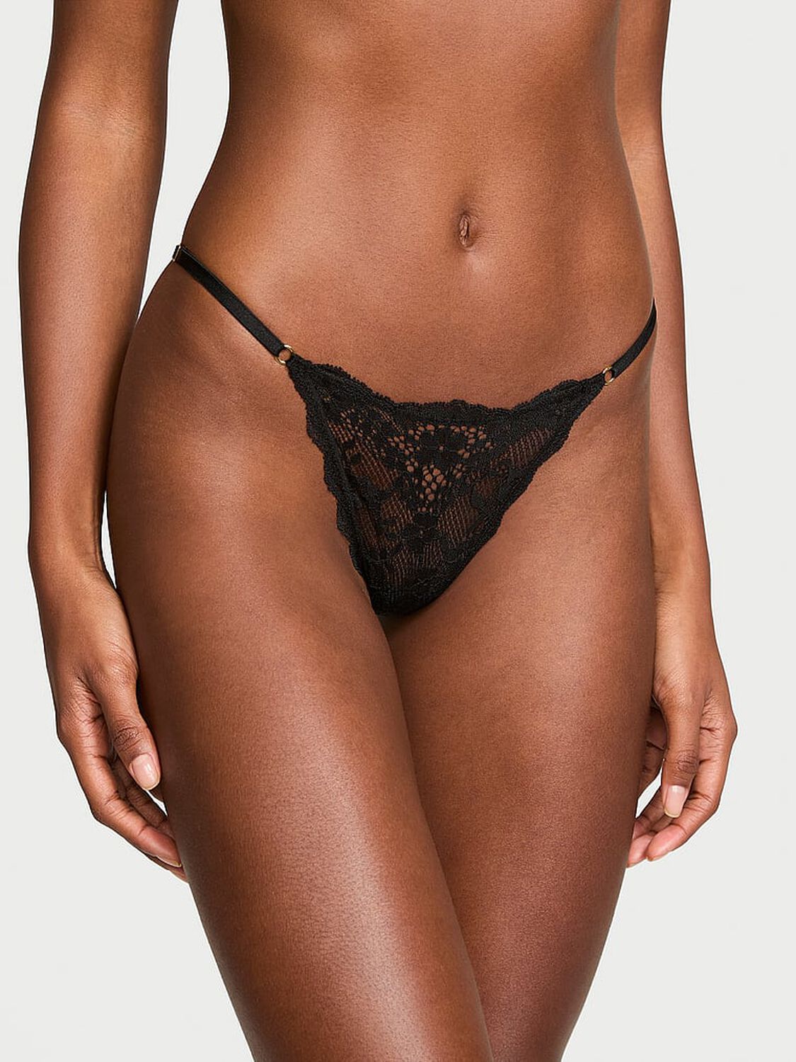 vs Dream Angels Lace Adjustable V-String Panty Black 1 of 4 
