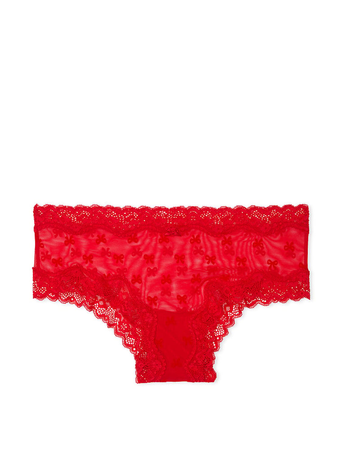 vs Victoria's Secret Tease Mesh Lace-Trim Cheeky Panty Bright Vermillion Bows 3 of 4 