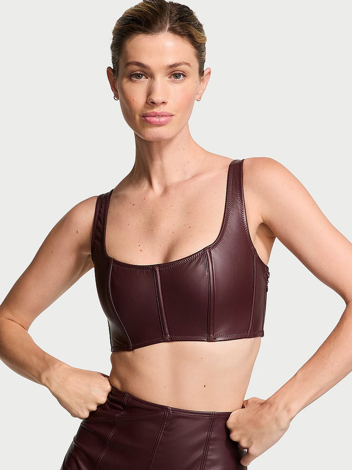 vs Very Sexy Faux Leather Mini Corset Top Burgundy Brown 1 of 4 