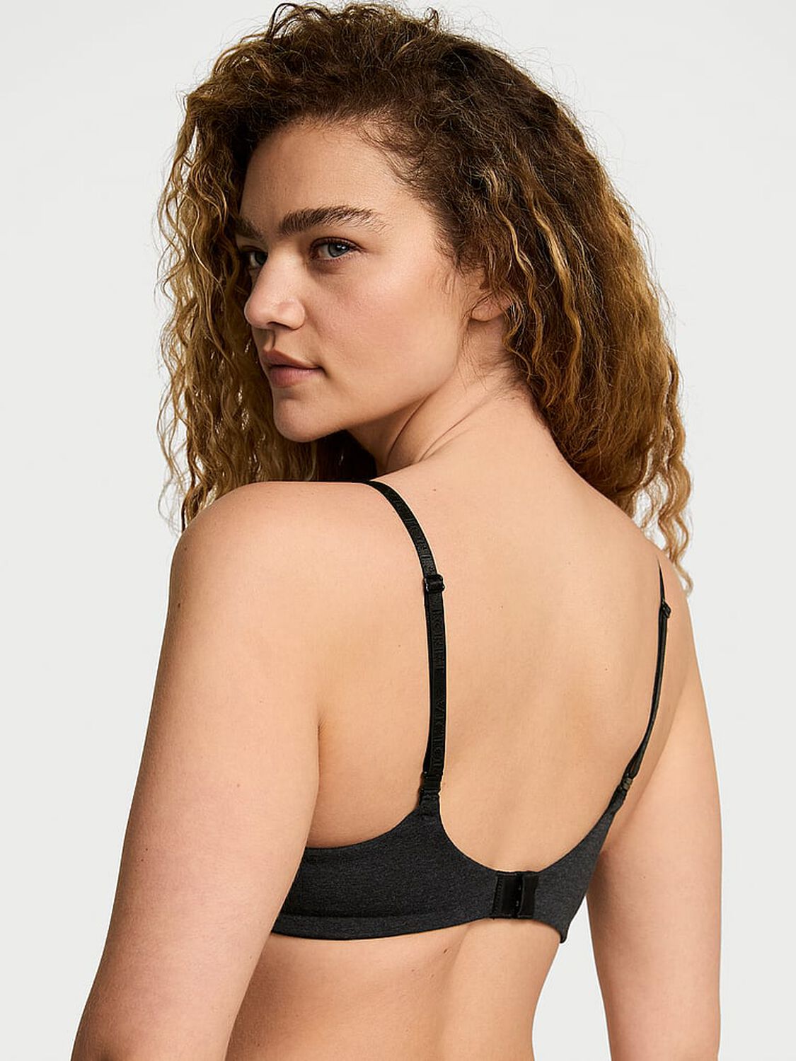 vs The T-Shirt Cotton Logo Hardware Lightly Lined Wireless Bra Heather Black 2 of 3 