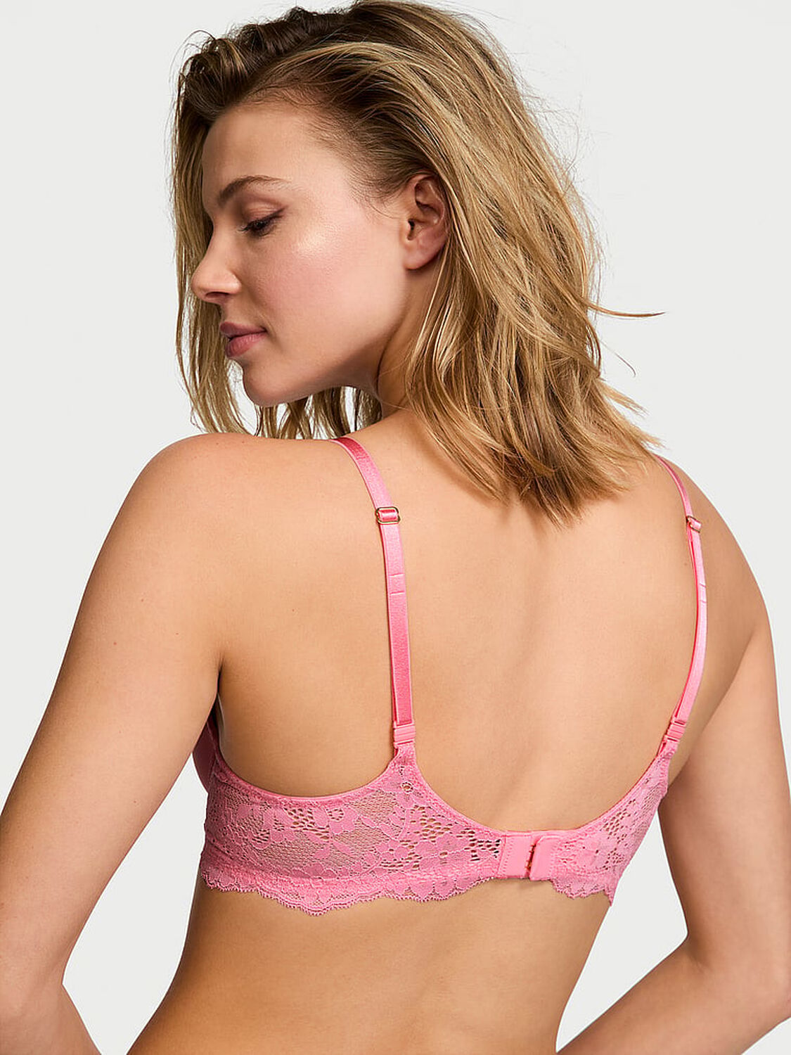 vs Dream Angels Smooth & Lace Lightly Lined Classic Coverage Demi Bra Pink Hope 2 of 4 