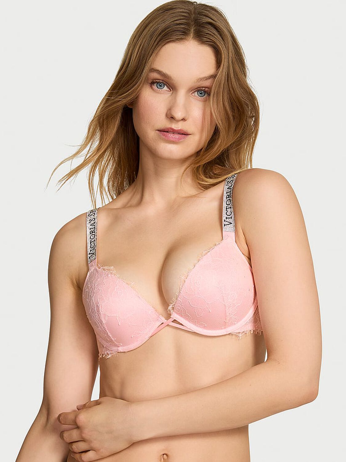 vs Very Sexy Shine Strap Lace Push-Up Bra Angel Pink 1 of 2 