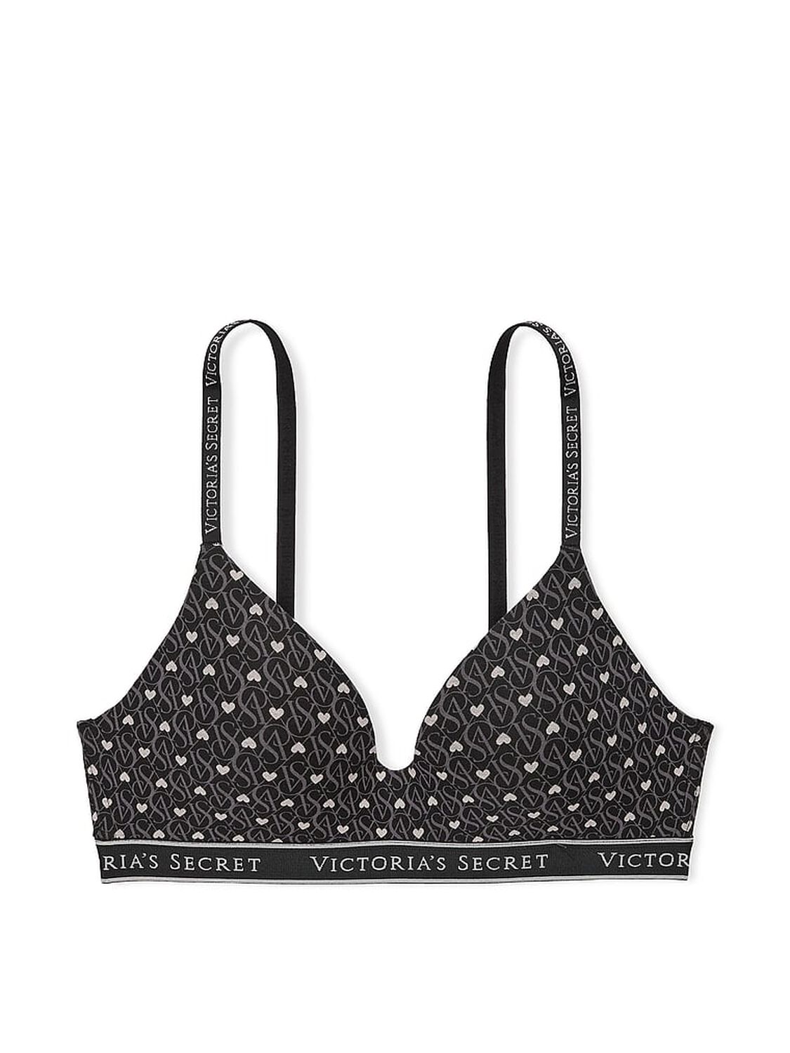 vs The T-Shirt Lightly Lined Wireless Cotton Bra Black Logo Hearts 3 of 4 