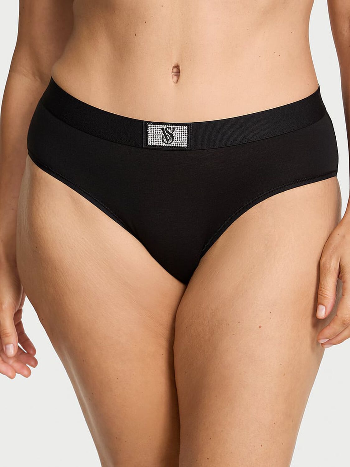 vs Cotton Logo Cotton Shine Patch Hiphugger Panty Black 2 of 2 